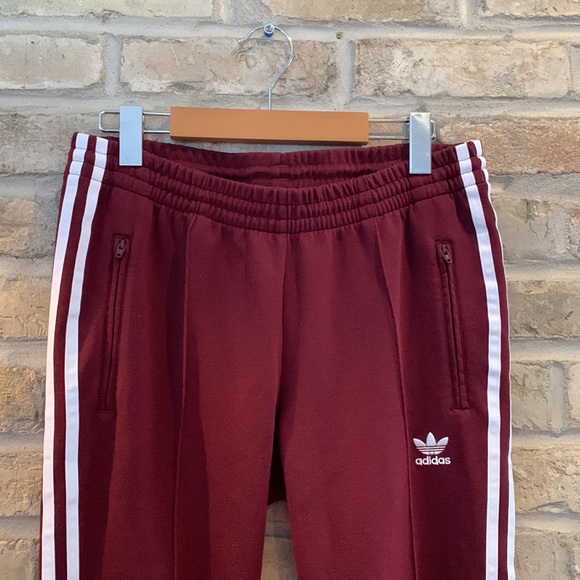 Burgundy Adidas Three Stripe Joggers - Picture 3 of 4